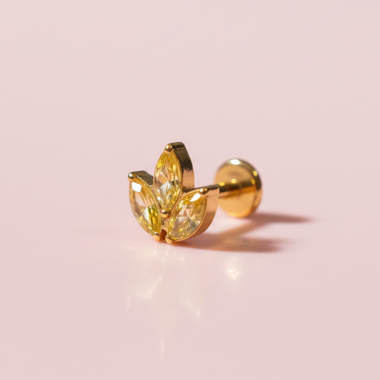 Piercing Flor de Loto Mini pétalos amarillos - Titanio