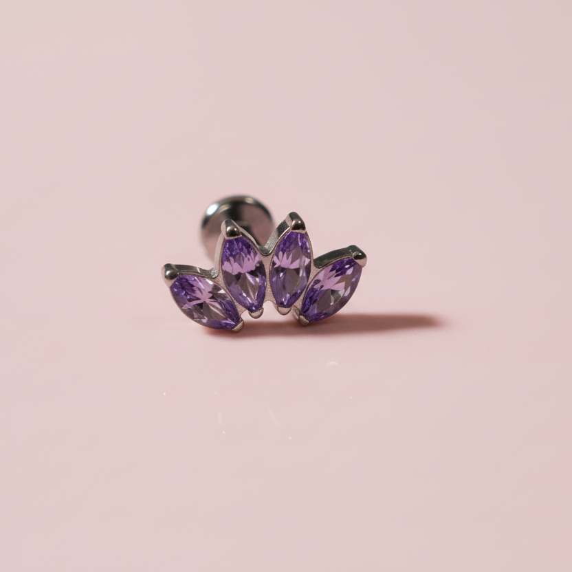 Piercing Flor de Loto 4 pétalos Morados - Titanio