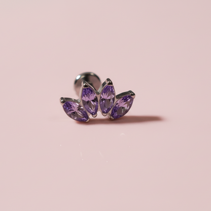 Piercing Flor de Loto 4 pétalos Morados - Titanio