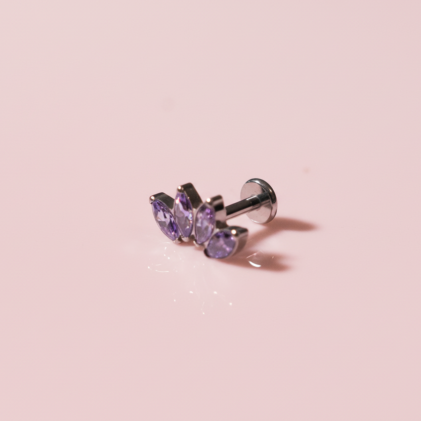 Piercing Flor de Loto 4 pétalos Morados - Titanio