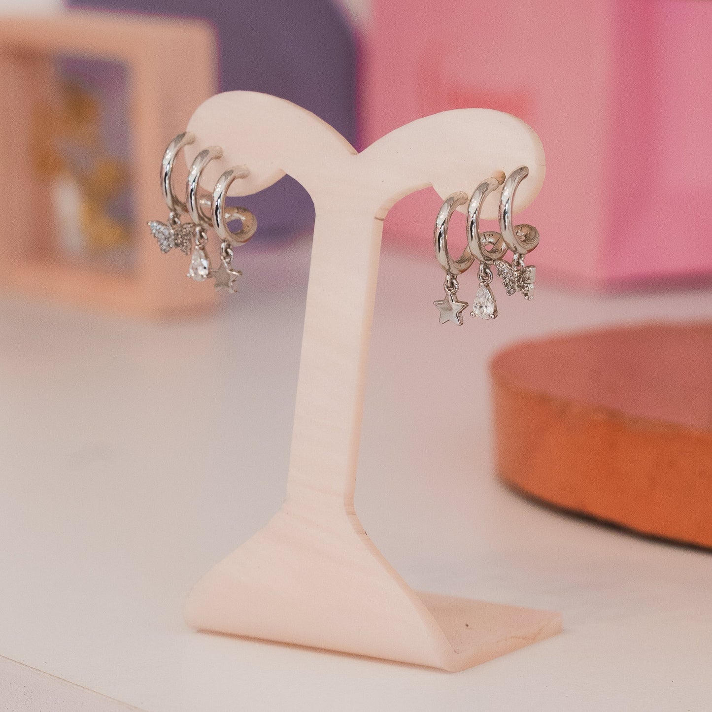 Arete simulador 3 perforaciones - Baño de rodio