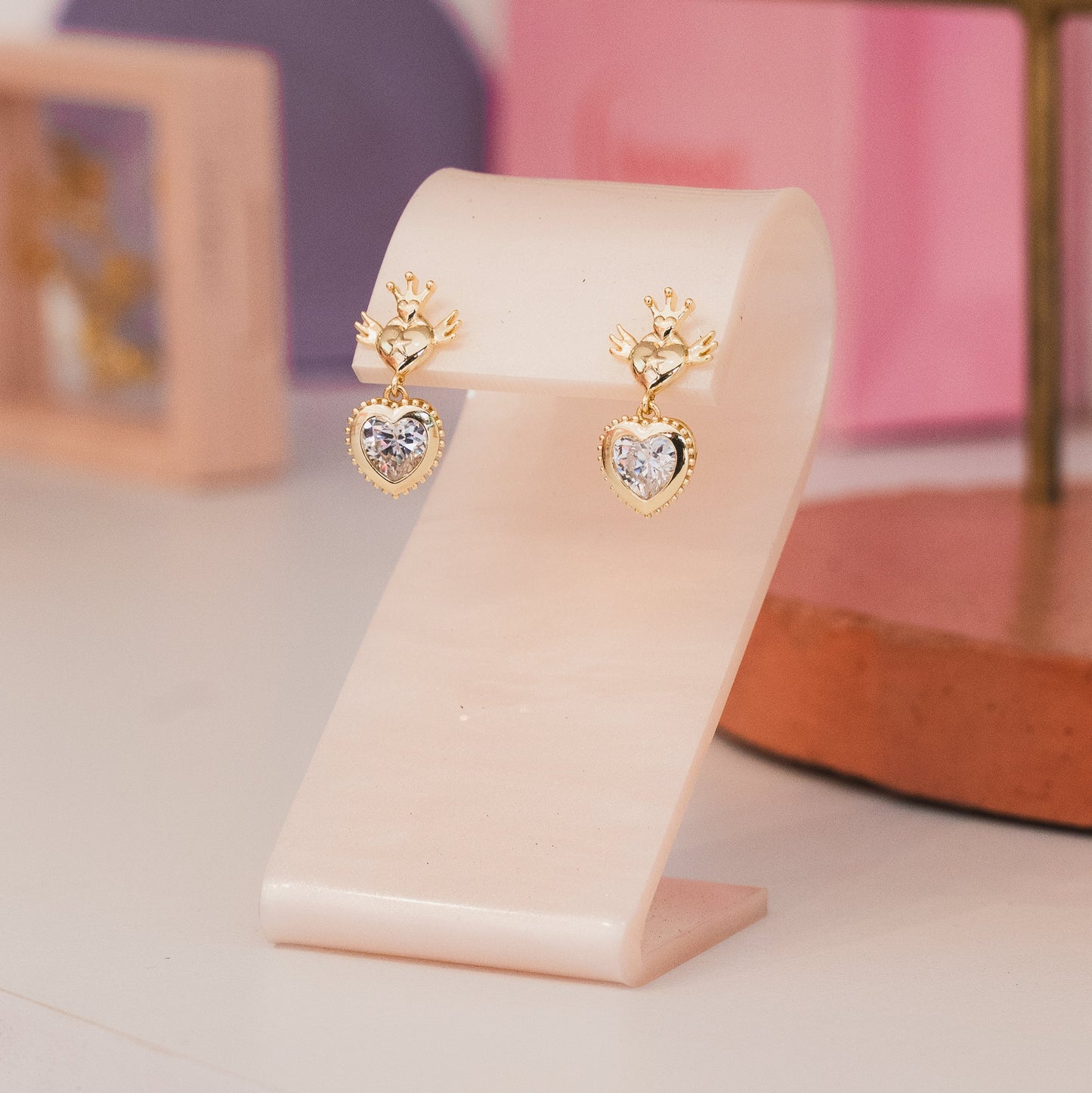 Aretes Corazón colgante - Oro laminado