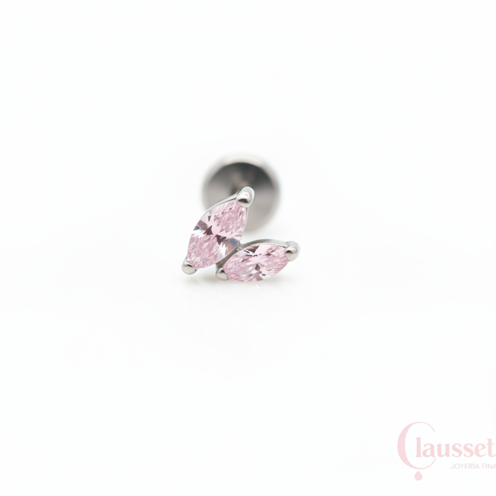 Labret hojita doble zirconias rosas - Titanio