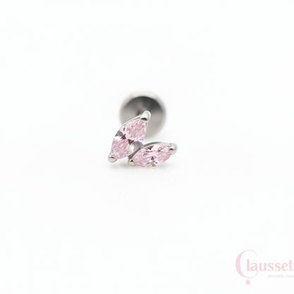 Labret hojita doble zirconias rosas - Titanio