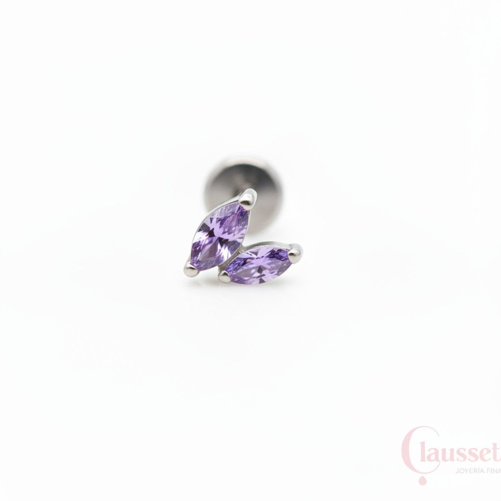Piercing hojita doble zirconias purpura - Titanio