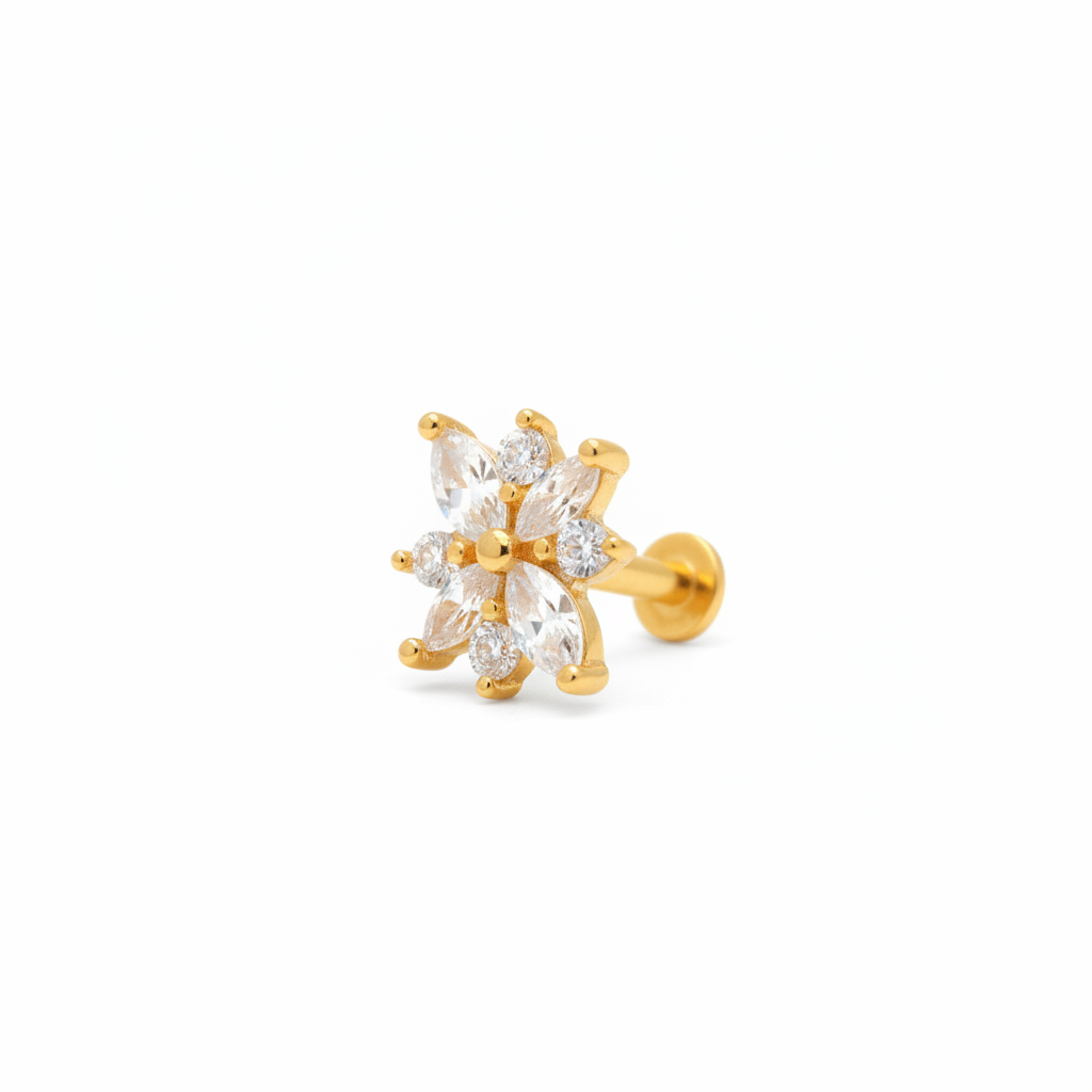 Flor zirconias - Oro puro 14k
