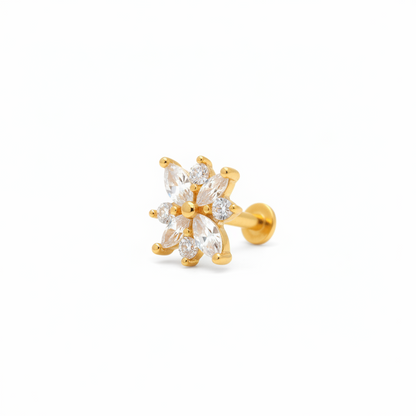 Flor zirconias - Oro puro 14k