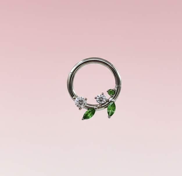 Aro Clicker Hojitas con Zirconias - Titanio