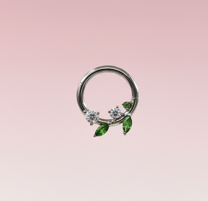 Aro Clicker Hojitas con Zirconias - Titanio