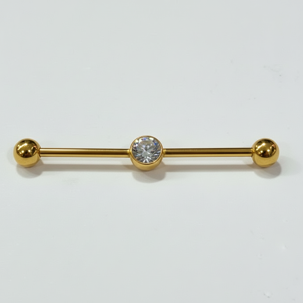 Piercing  Industrial con zirconia biselada plateado - Titanio