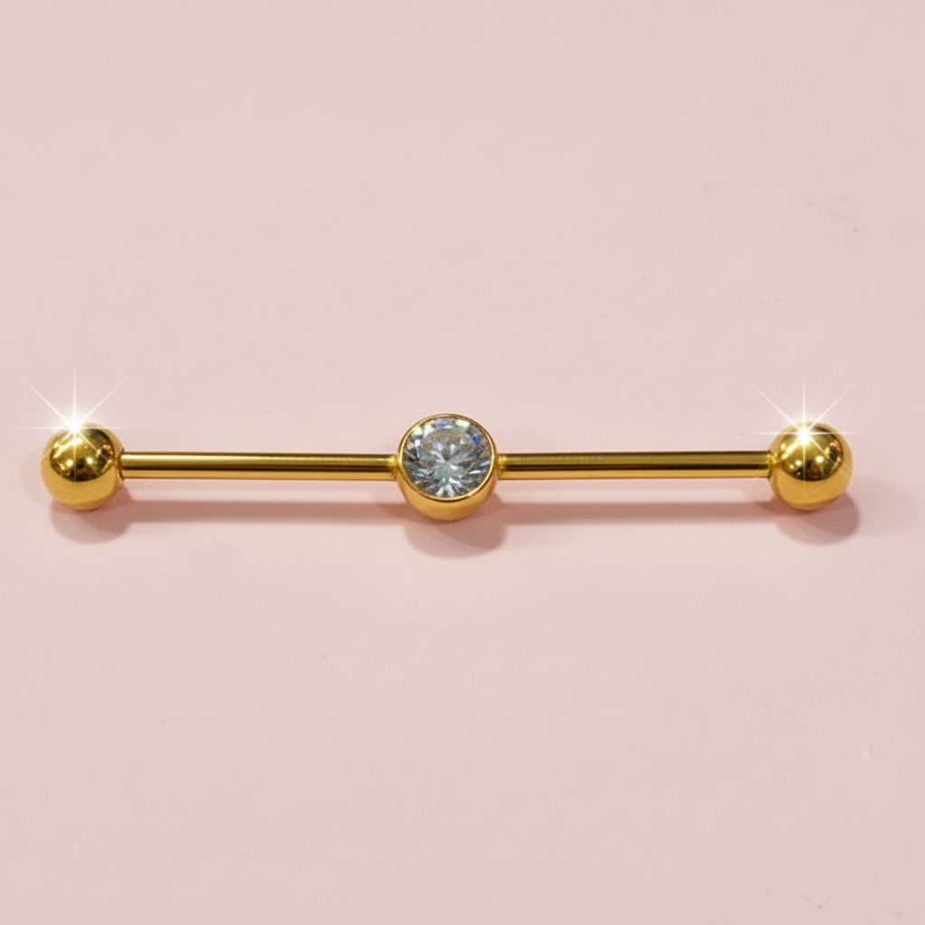 Piercing  Industrial con zirconia biselada plateado - Titanio