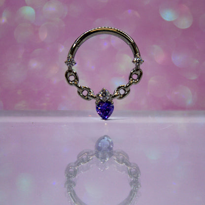 Aro clicker zirconia corazón morada - Titanio