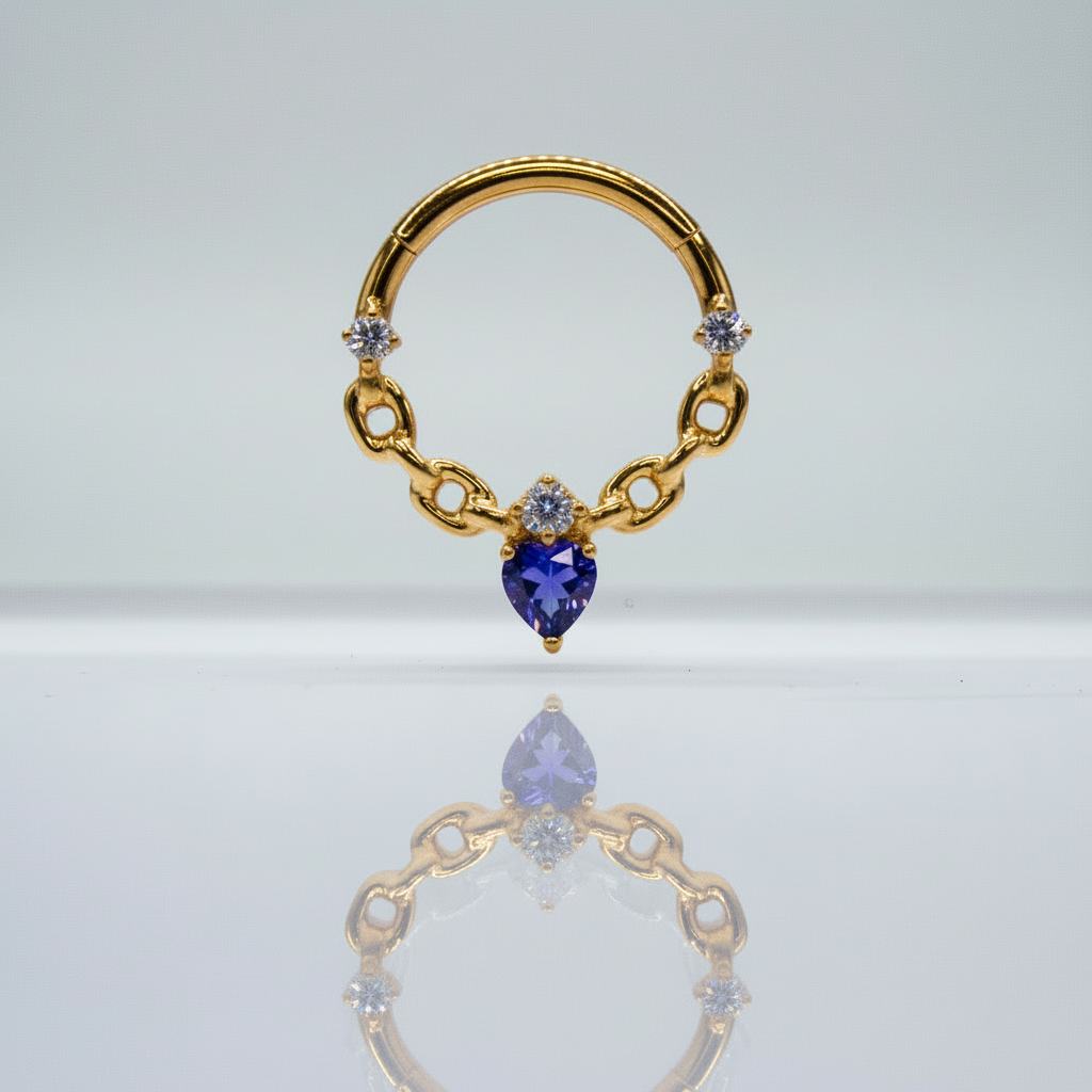 Aro clicker zirconia corazón morada - Titanio