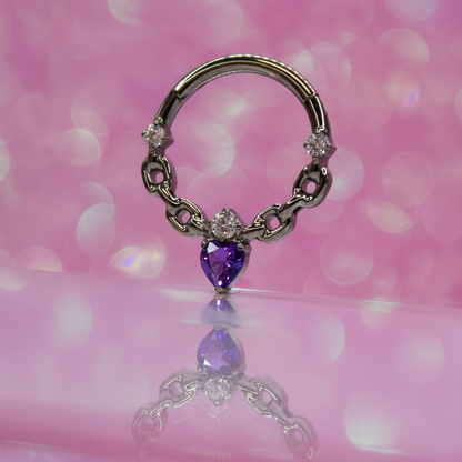 Aro clicker zirconia corazón morada - Titanio