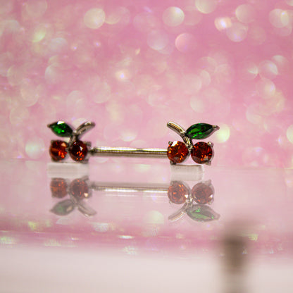 Barbell Titanio para Pezón maxi diseño con Cerezas -Titanio
