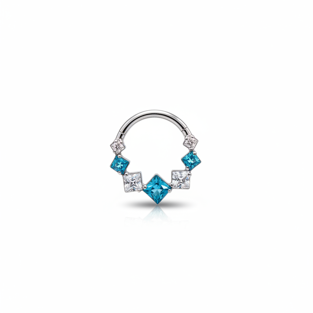 Aro clicker rombos azules con blanco - Titanio