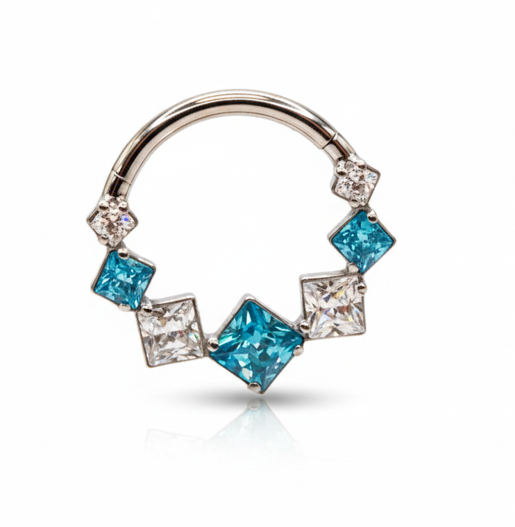 Aro clicker rombos azules con blanco - Titanio