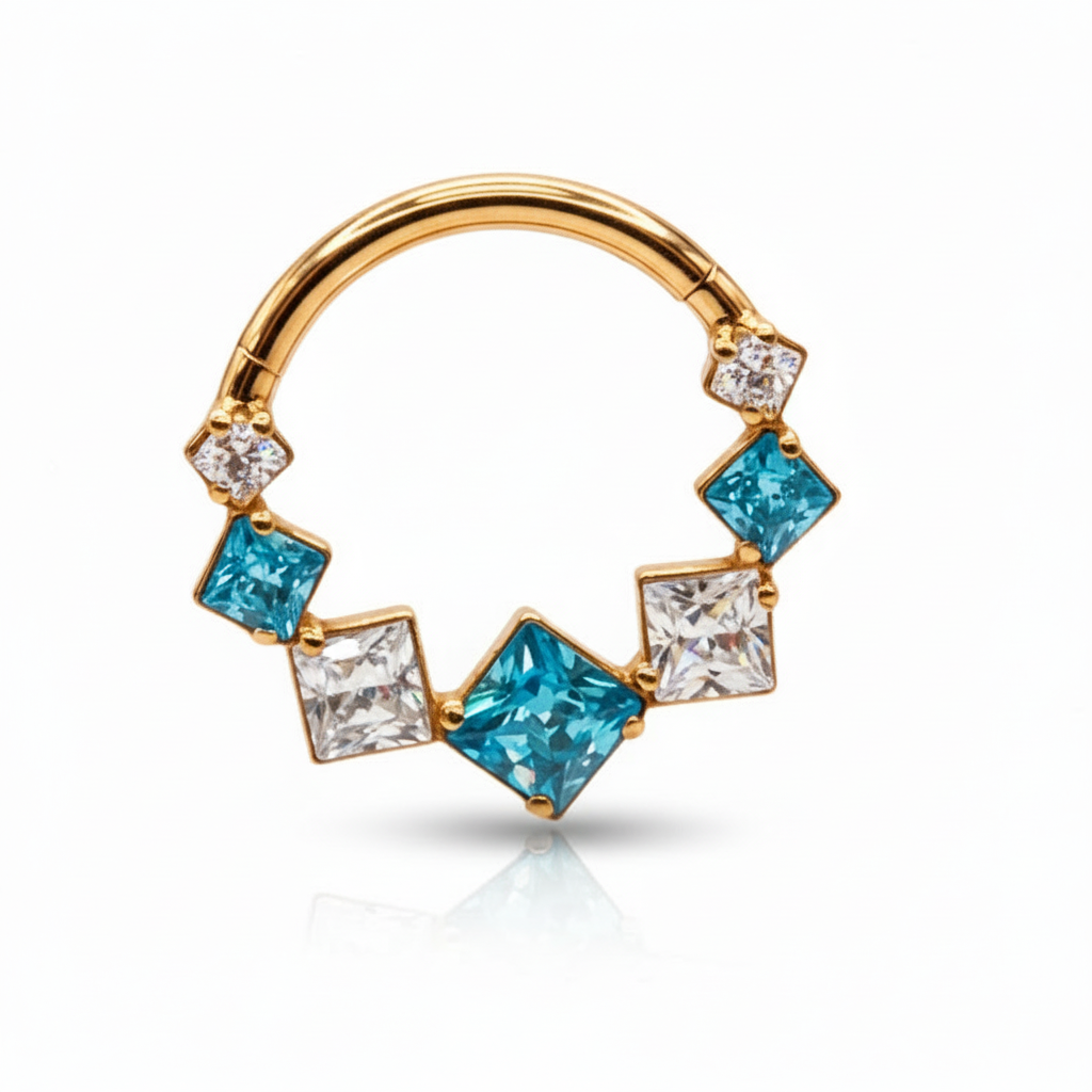 Aro clicker rombos azules con blanco - Titanio