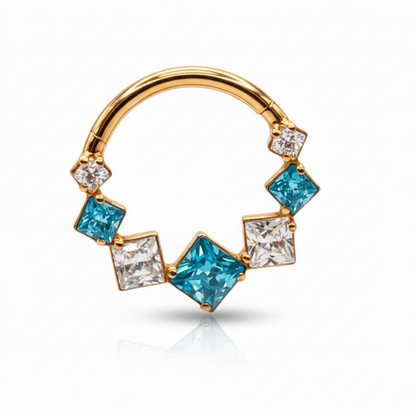 Aro clicker rombos azules con blanco - Titanio