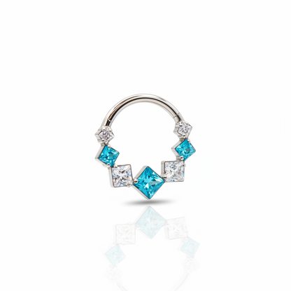 Aro clicker rombos azules con blanco - Titanio