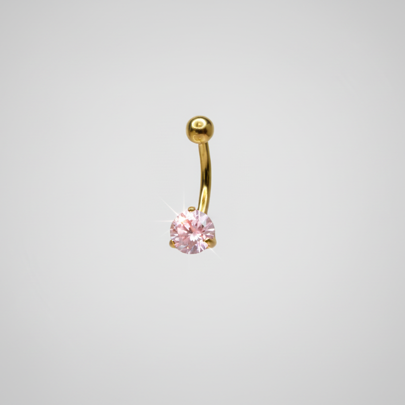 Piercing para ombligo zirconia rosa engarzada - Titanio