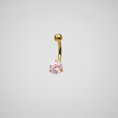 Piercing para ombligo zirconia rosa engarzada - Titanio