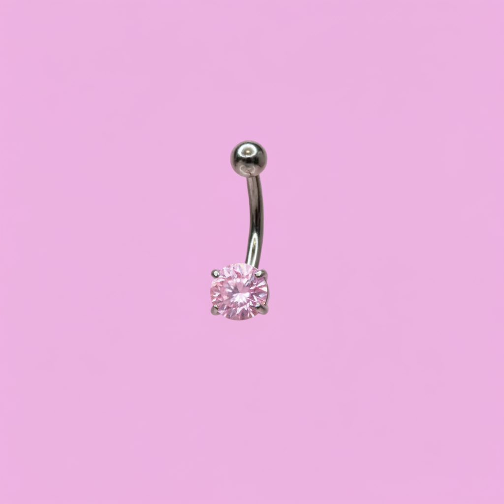 Piercing para ombligo zirconia rosa engarzada - Titanio