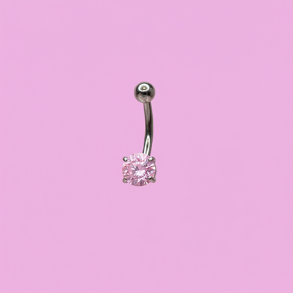 Piercing para ombligo zirconia rosa engarzada - Titanio