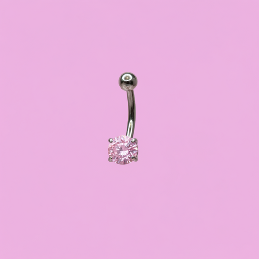 Piercing para ombligo zirconia rosa engarzada - Titanio