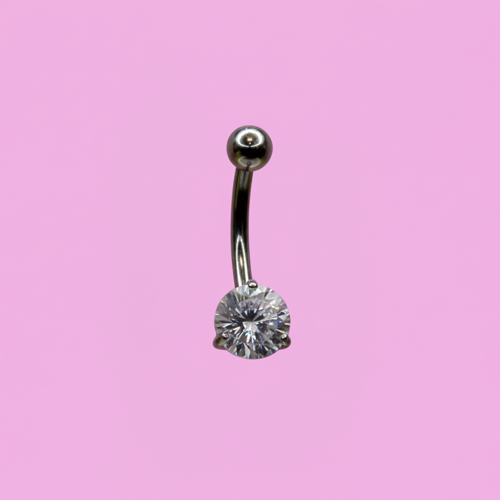 Piercing para ombligo zirconia blanca engarzada - Titanio