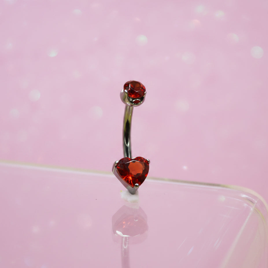 Piercing de ombligo opalo corazón rojo - Titanio