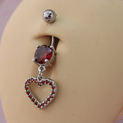 Piercing Ombligo Zirconia con Corazón colgante  Café- Acero Quirúrgico
