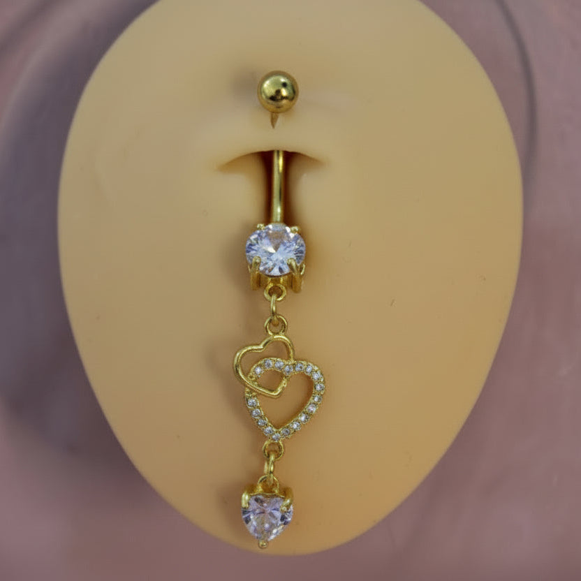 Piercing Ombligo Zirconia con Corazón Colgante Dorado