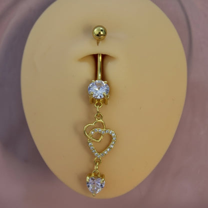 Piercing Ombligo Zirconia con Corazón Colgante Dorado