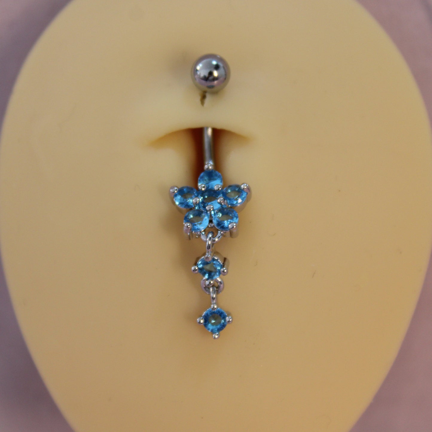 Piercing Ombligo  Flor y Zirconias Azules - Acero Quirúrgico