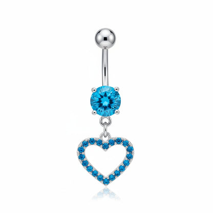 Piercing Ombligo Zirconia con Corazon con Zirconias Minis Azules - Acero Quirúrgico