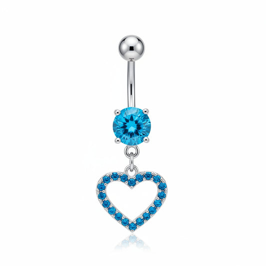 Piercing Ombligo Zirconia con Corazon con Zirconias Minis Azules - Acero Quirúrgico