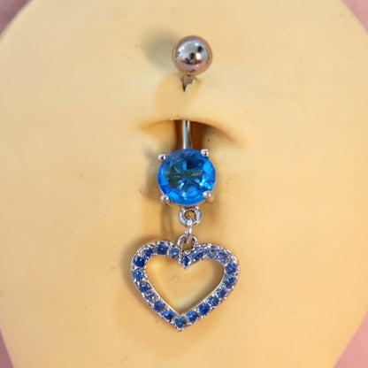 Piercing Ombligo Zirconia con Corazon con Zirconias Minis Azules - Acero Quirúrgico