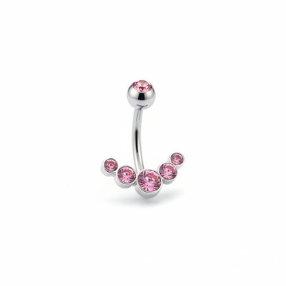 Piercing Ombligo 6 Zirconias Rosas - Acero Quirúrgico