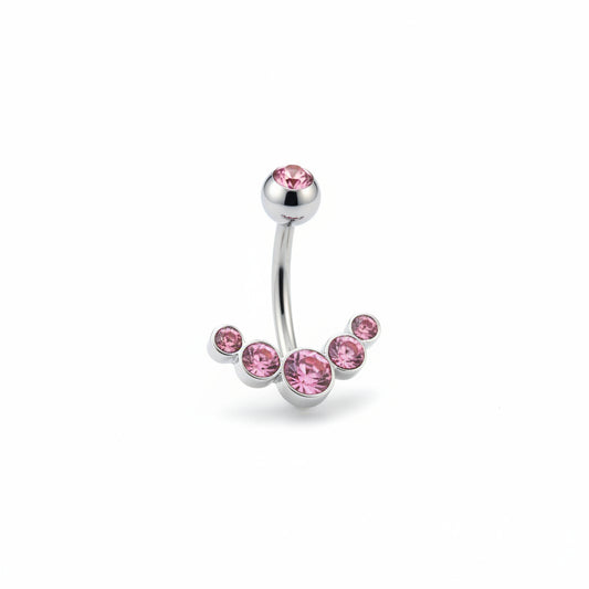 Piercing Ombligo 6 Zirconias Rosas - Acero Quirúrgico