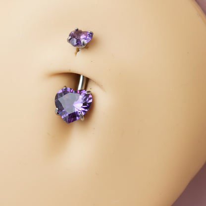 Piercing Ombligo Zirconias Corazones Morada  - Acero Quirúrgico