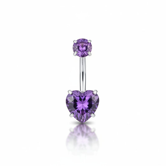 Piercing Ombligo Zirconias Corazones Morada  - Acero Quirúrgico