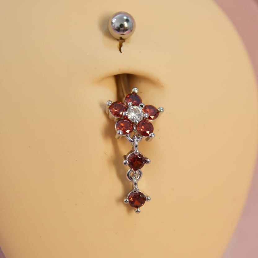 Piercing Ombligo Flor y Zirconias Cafe - Acero Quirúrgico