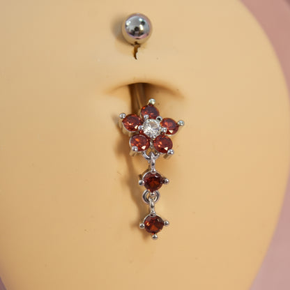 Piercing Ombligo Flor y Zirconias Cafe - Acero Quirúrgico