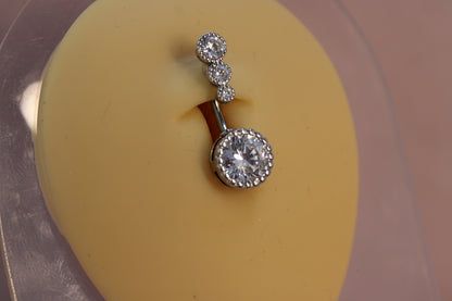 Piercing Ombligo 4 Zirconias Blancas