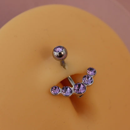 Piercing Ombligo 6 Zirconias Morado  - Acero Quirúrgico