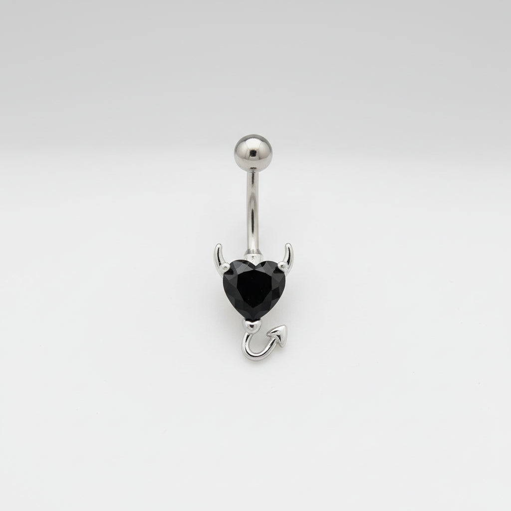 Piercing Ombligo Diablito Corazon Negro - Acero Quirúrgico