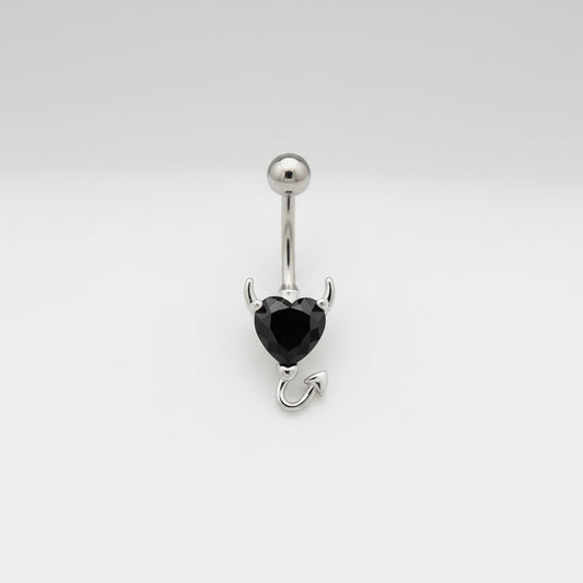Piercing Ombligo Diablito Corazon Negro - Acero Quirúrgico