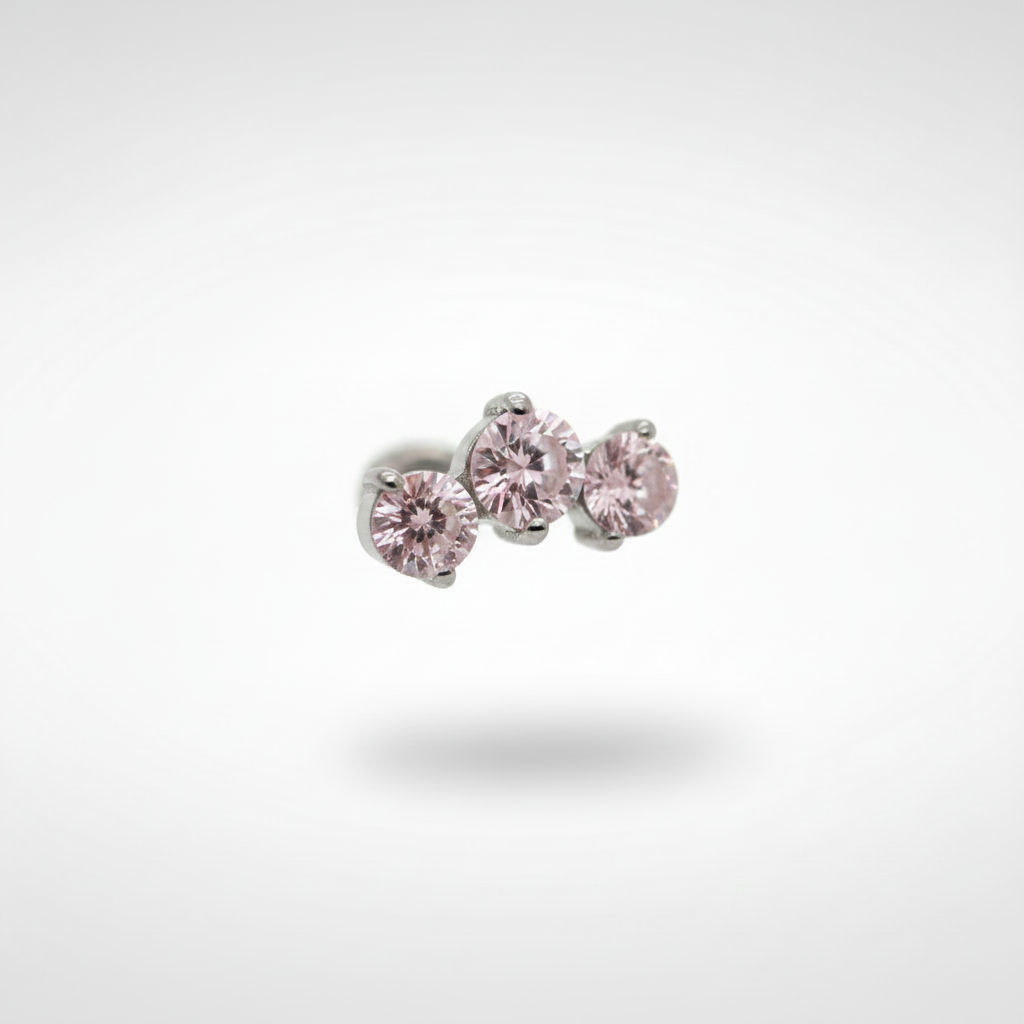 Piercing Triple zirconia rosa - Titanio