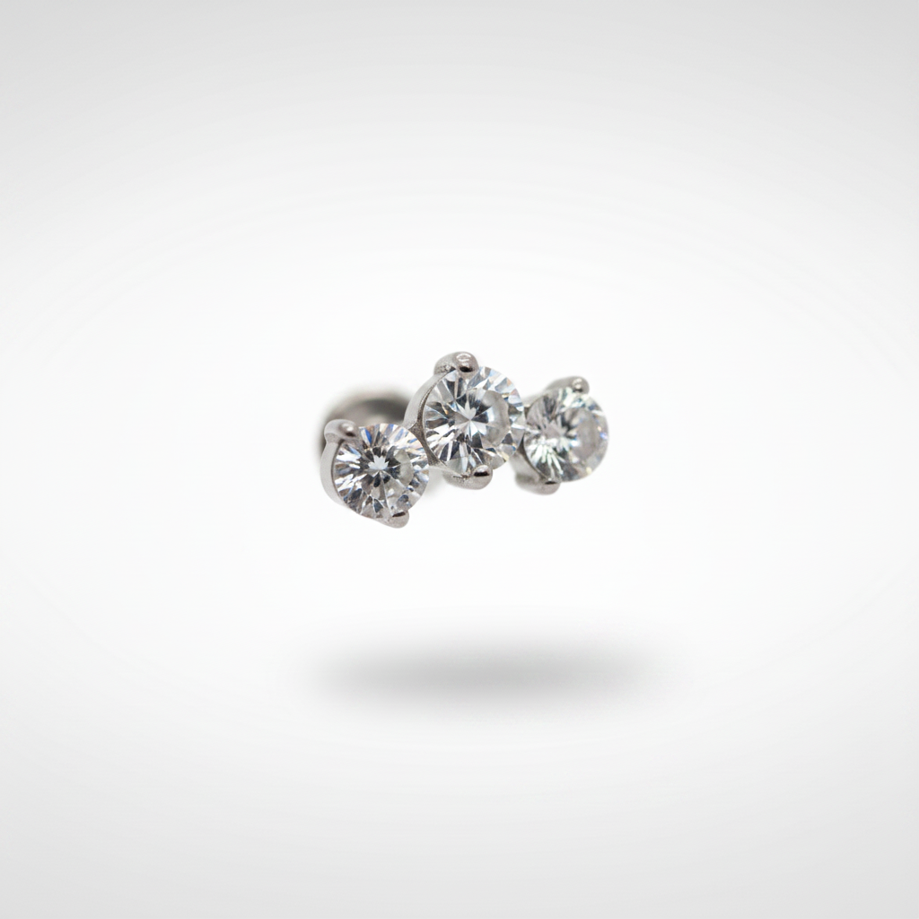 Piercing Triple zirconia blanca - Titanio
